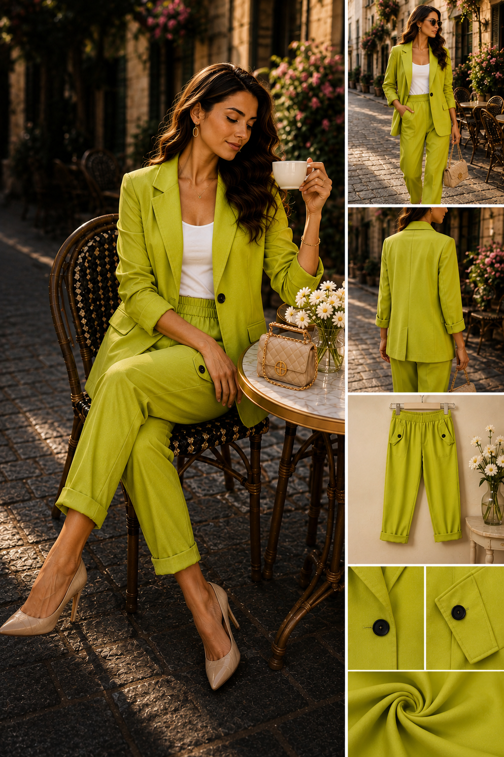 Lime Elegance Set – Blazer & Hose | XL–XXL | Made in Italy