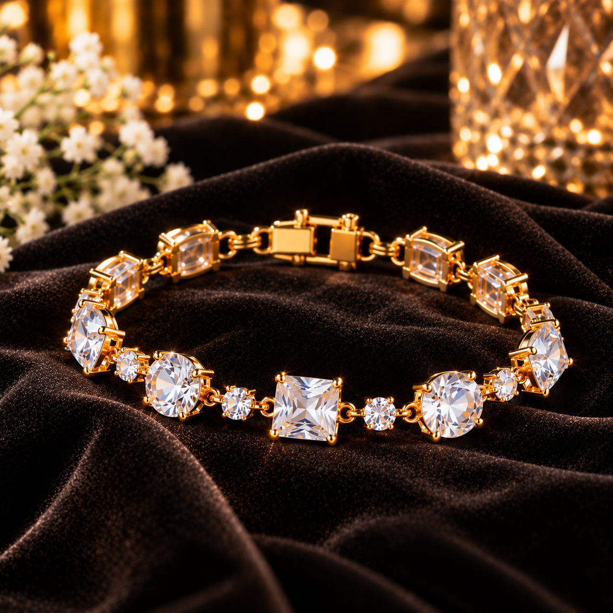 Elegantes Armband mit funkelnden Schmucksteinen aus chirurgischem Stahl – 18 Karat vergoldet