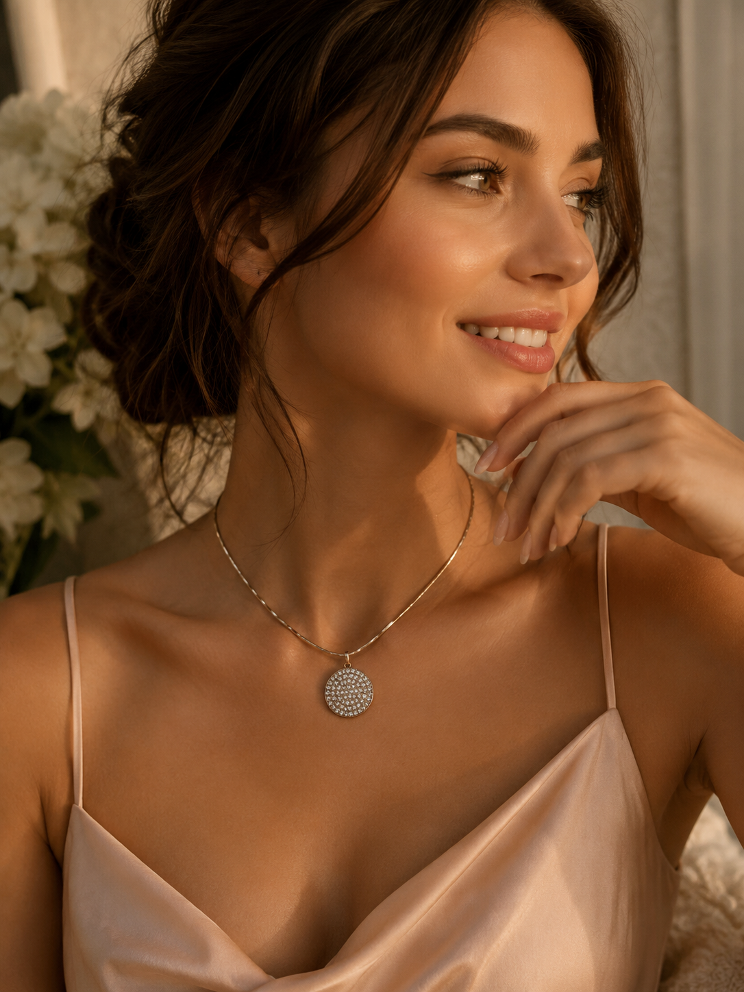 Golden Glow – Omega Halskette mit Zirkonia-Anhänger