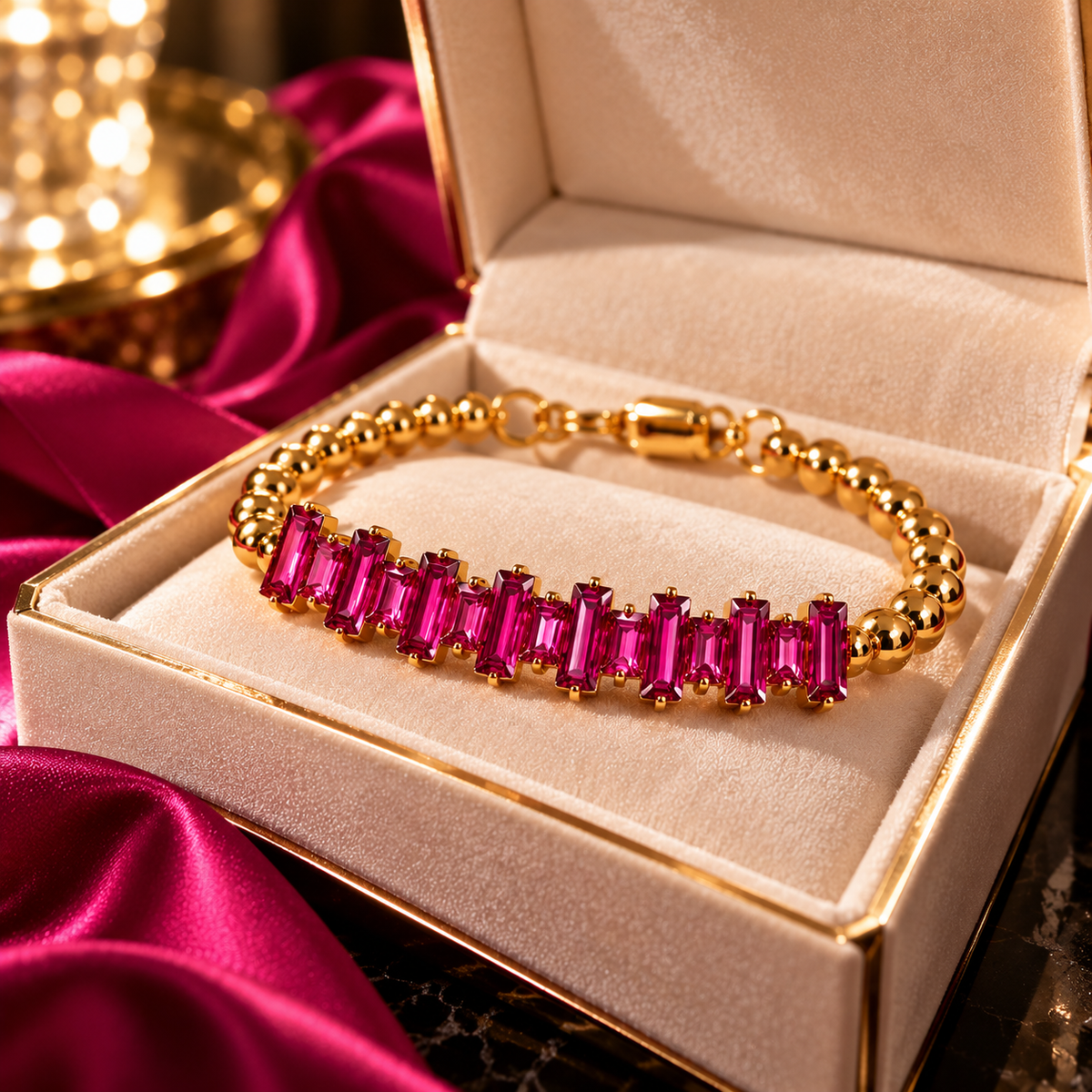 Elegantes Damenarmband mit Magenta Kristallen  Funkelnder Luxusschmuck