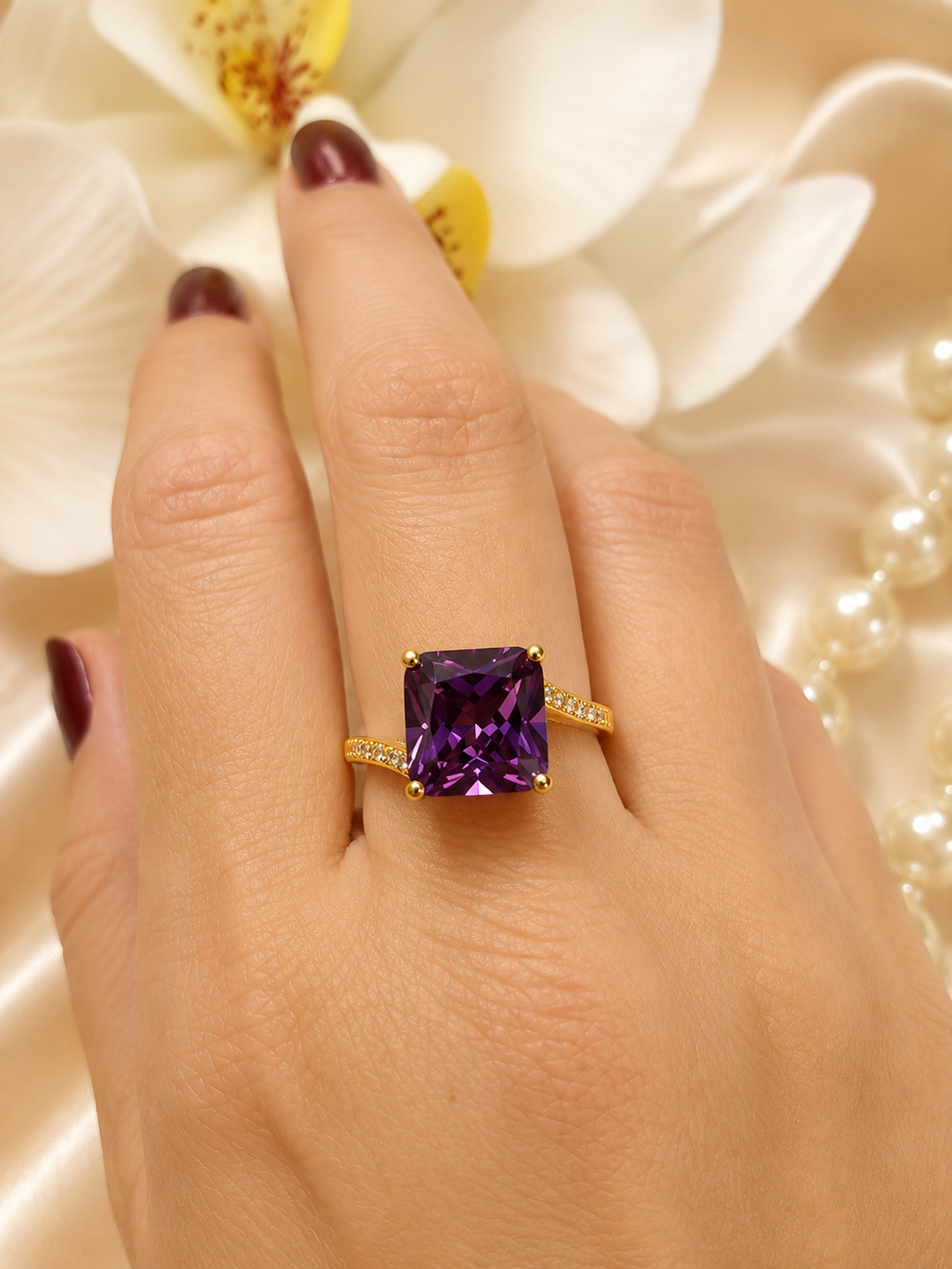 👑 Royal Violet Ring – Chirurgischer Stahl 18K vergoldet Gr.8 💜✨