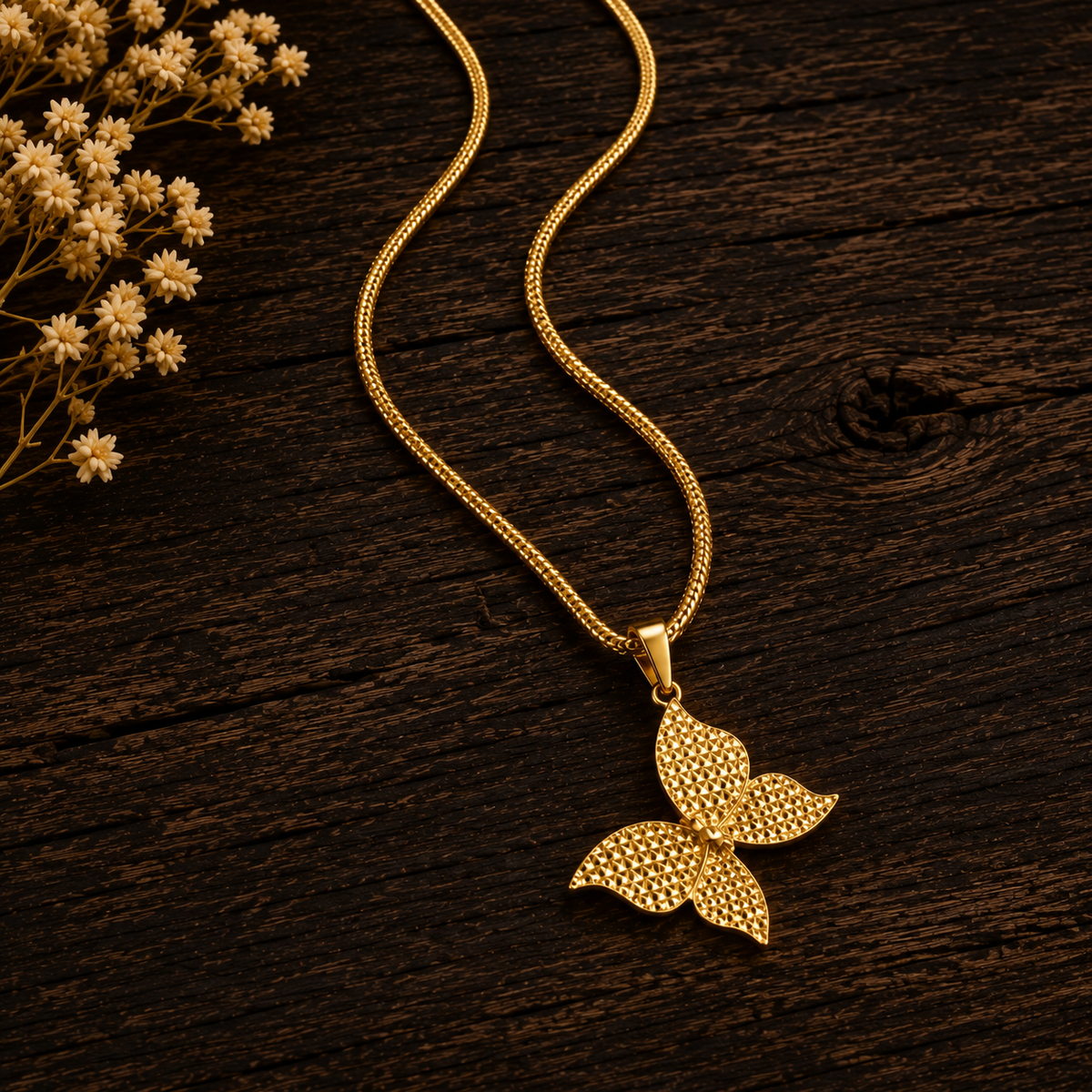 Goldene Schmetterling-Halskette 18K  45 cm.