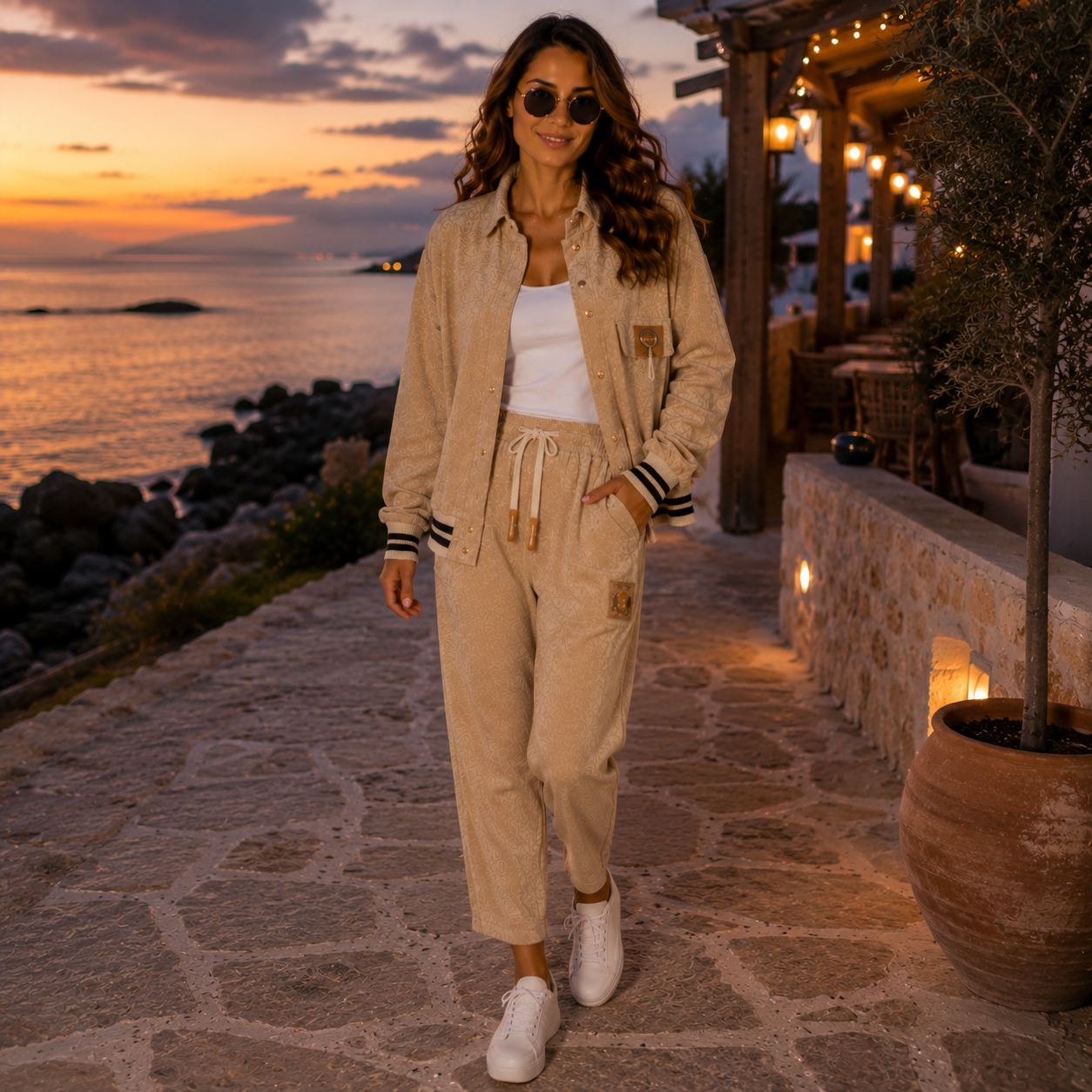 Damen Freizeitanzug in Beige – Jacke & Hose | Elegantes Set