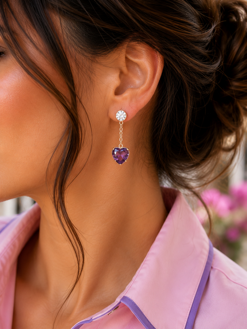 Amethyst Farbe Heart – Elegante Ohrstecker 💜