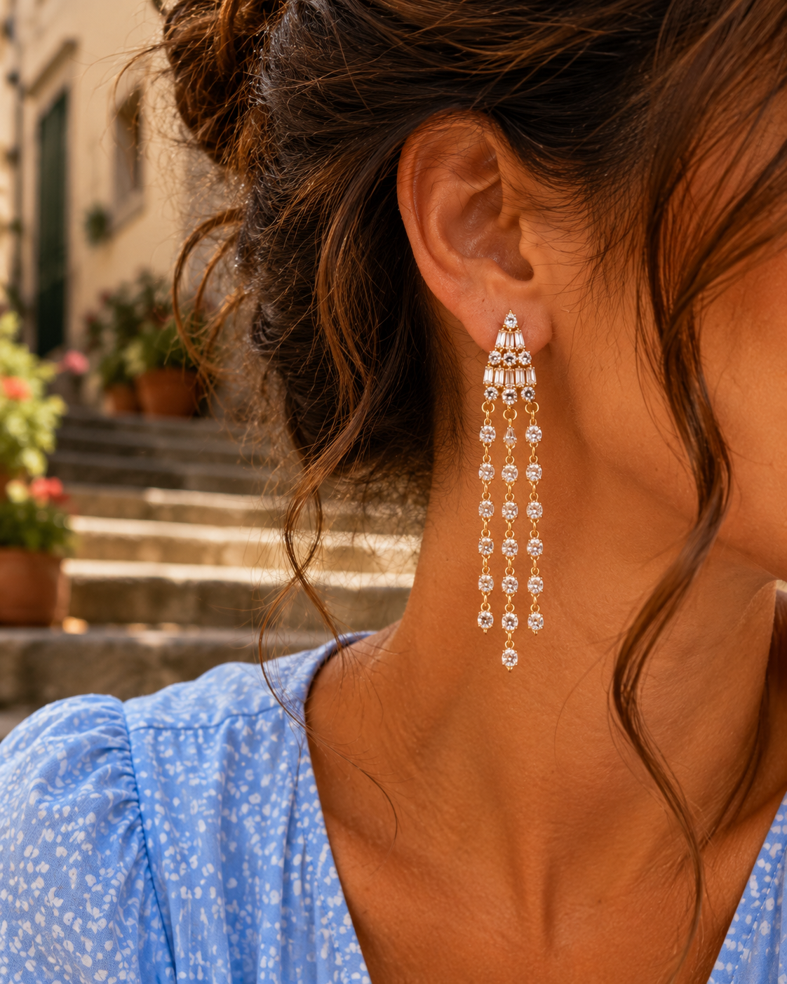 Elegante Kristall-Kaskaden Ohrringe – 18K vergoldet | 5,5 cm ✨💎