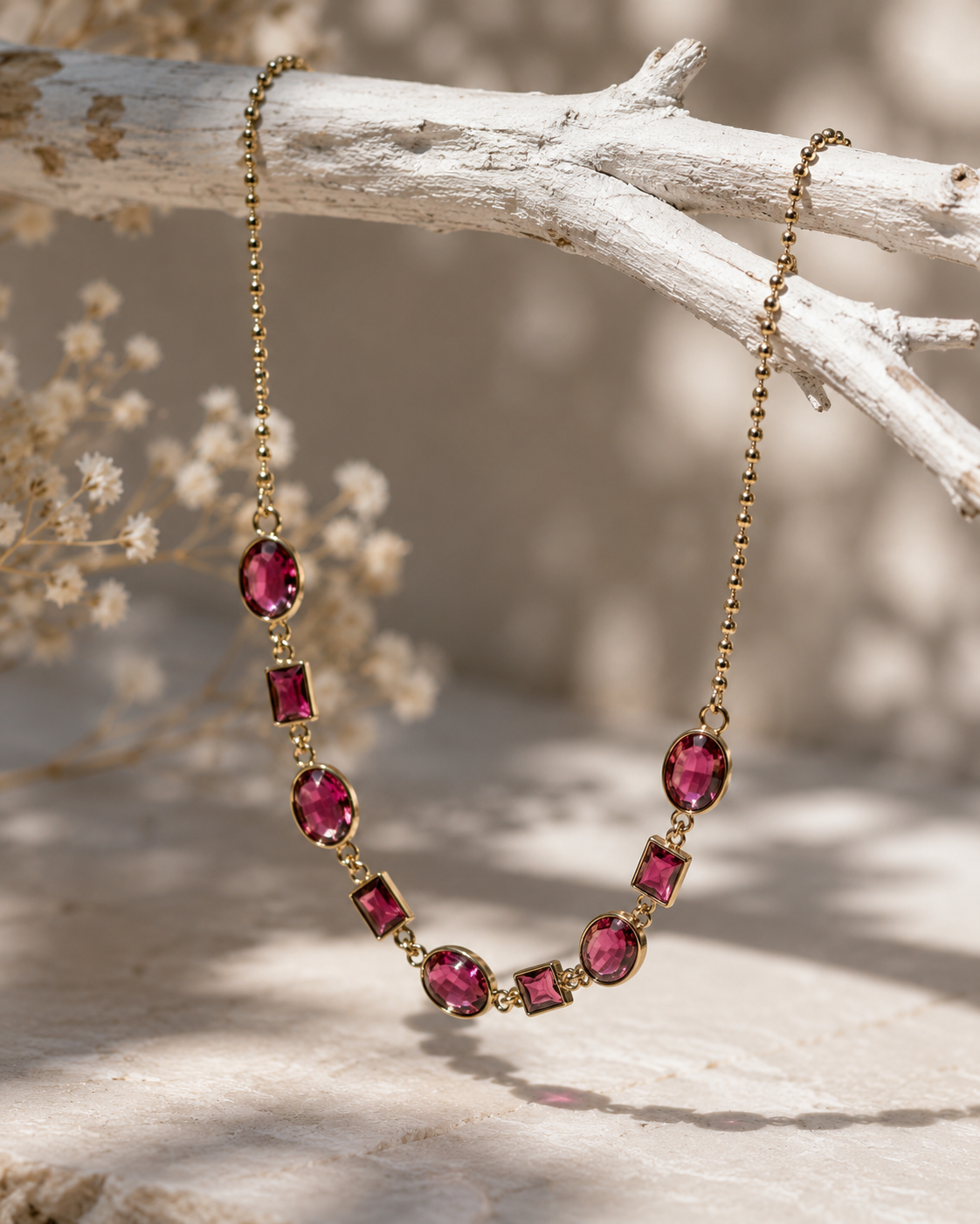 Raspberry Glow – Elegante Halskette mit Kristallsteinen