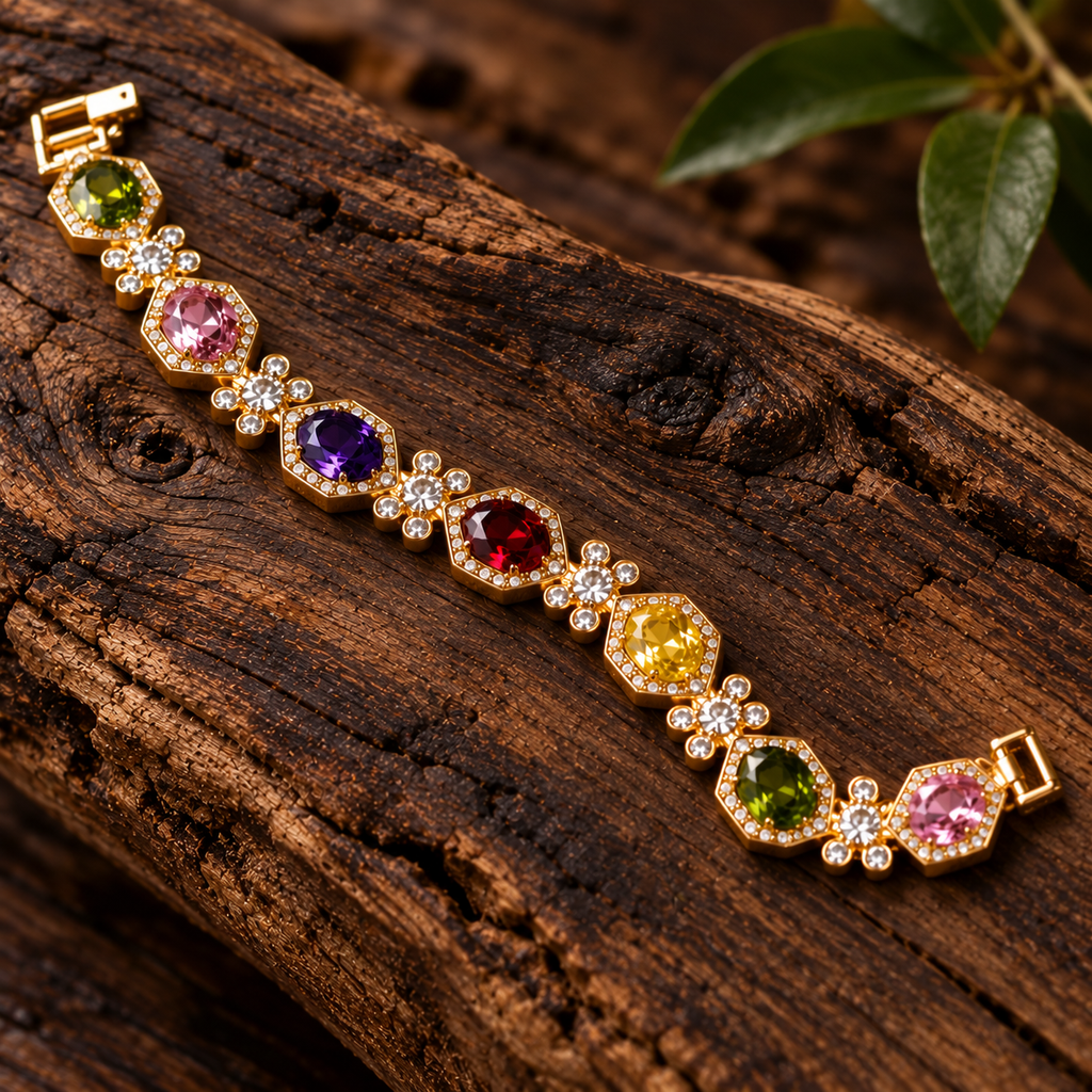 Wunderschönes Armband mit bunten Zirkonia – 18K vergoldet ✨