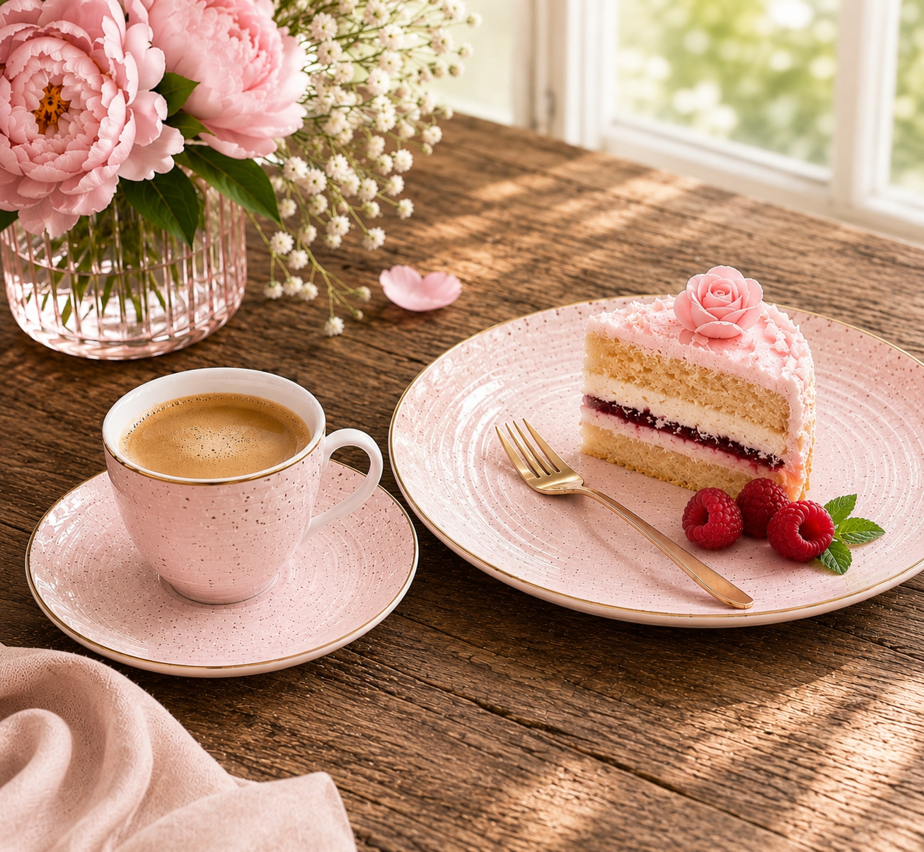 Elegantes Dessertset in Rosa – 3-teilig